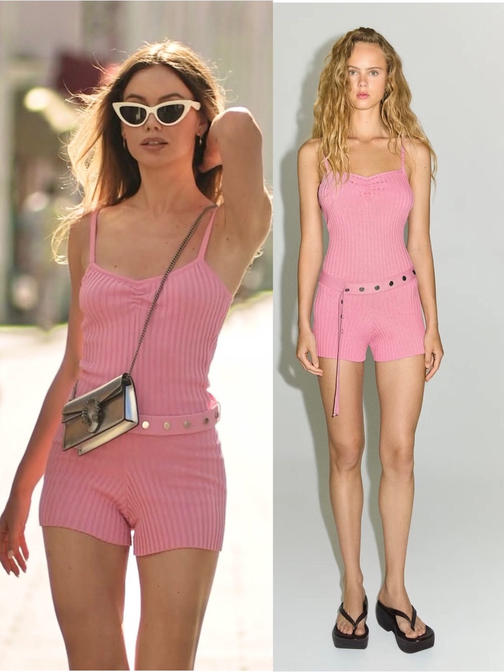 SIEDRES X MANGO Rib Knit Studded Belt Coquette Y2K Camisole Playsuit Romper XS